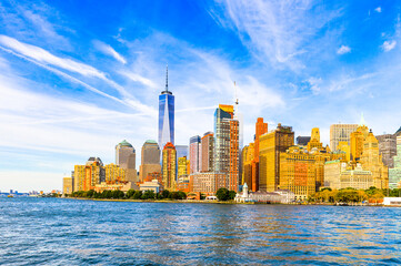 Obraz premium Beautiful evening view of the Lower Manhattan, New York City, United States of America