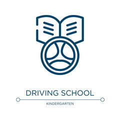 Driving school icon. Linear vector illustration from driving school collection. Outline driving school icon vector. Thin line symbol for use on web and mobile apps, logo, print media.