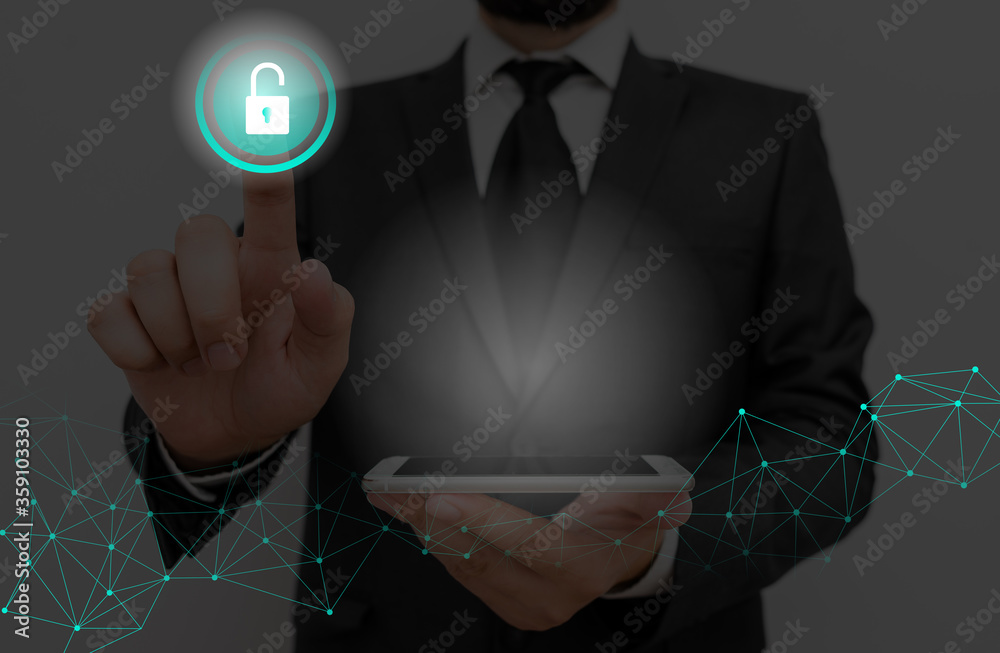 Poster graphics padlock for web data information security application system