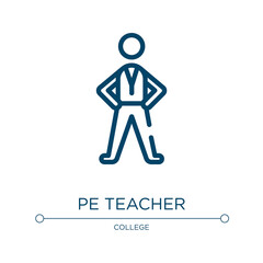 Pe teacher icon. Linear vector illustration from teacher collection. Outline pe teacher icon vector. Thin line symbol for use on web and mobile apps, logo, print media.