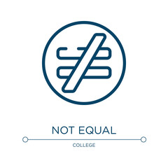 Not equal icon. Linear vector illustration from math symbols collection. Outline not equal icon vector. Thin line symbol for use on web and mobile apps, logo, print media.