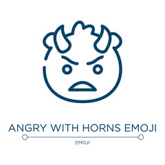Angry with horns emoji icon. Linear vector illustration from emoji collection. Outline angry with horns emoji icon vector. Thin line symbol for use on web and mobile apps, logo, print media.