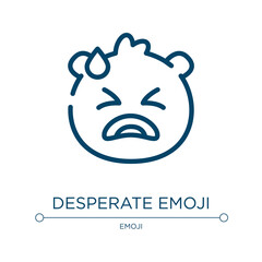 Desperate emoji icon. Linear vector illustration from emoji collection. Outline desperate emoji icon vector. Thin line symbol for use on web and mobile apps, logo, print media.