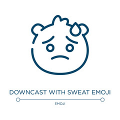 Downcast with sweat emoji icon. Linear vector illustration from emoji collection. Outline downcast with sweat emoji icon vector. Thin line symbol for use on web and mobile apps, logo, print media.