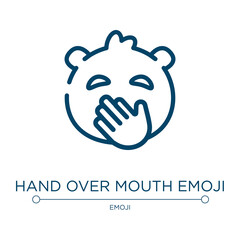Hand over mouth emoji icon. Linear vector illustration from emoji collection. Outline hand over mouth emoji icon vector. Thin line symbol for use on web and mobile apps, logo, print media.