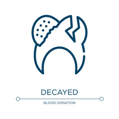 Decayed icon. Linear vector illustration from dental care collection. Outline decayed icon vector. Thin line symbol for use on web and mobile apps, logo, print media.