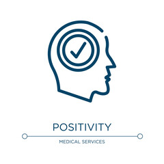 Positivity icon. Linear vector illustration from psychology collection. Outline positivity icon vector. Thin line symbol for use on web and mobile apps, logo, print media.