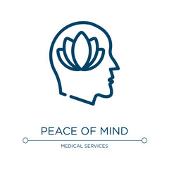 Fototapeta premium Peace of mind icon. Linear vector illustration from psychology collection. Outline peace of mind icon vector. Thin line symbol for use on web and mobile apps, logo, print media.