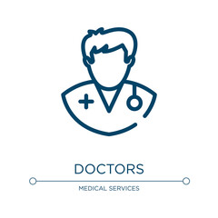 Doctors icon. Linear vector illustration from biochemistry and medicine healthcare collection. Outline doctors icon vector. Thin line symbol for use on web and mobile apps, logo, print media.