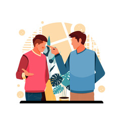 a portrait of an angry boss to employee, flat design concept. vector illustration