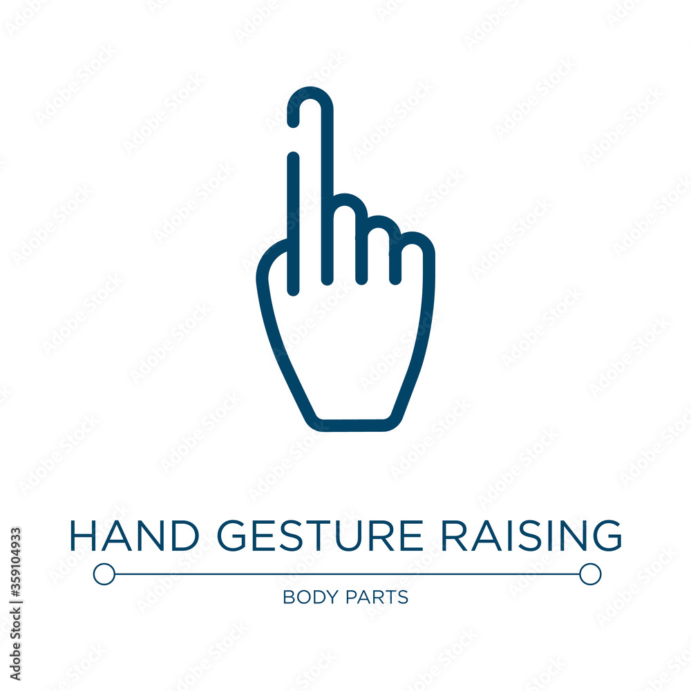 Poster hand gesture raising the index finger icon. linear vector illustration from body parts collection. o