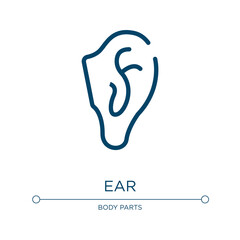 Ear icon. Linear vector illustration from body parts collection. Outline ear icon vector. Thin line symbol for use on web and mobile apps, logo, print media.