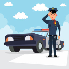 Woman police officer and police car background