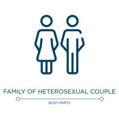 Family of heterosexual couple icon. Linear vector illustration from medical icons collection. Outline family of heterosexual couple icon vector. Thin line symbol for use on web and mobile apps, logo,