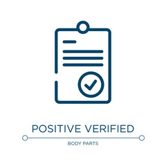 Fototapeta premium Positive verified symbol of a clipboard icon. Linear vector illustration from medical icons collection. Outline positive verified symbol of a clipboard icon vector. Thin line symbol for use on web and