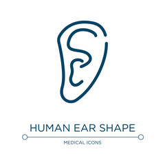 Human ear shape icon. Linear vector illustration from medical icons collection. Outline human ear shape icon vector. Thin line symbol for use on web and mobile apps, logo, print media.