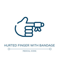 Hurted finger with bandage icon. Linear vector illustration from medical icons collection. Outline hurted finger with bandage icon vector. Thin line symbol for use on web and mobile apps, logo, print