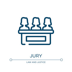 Jury icon. Linear vector illustration from law and justice collection. Outline jury icon vector. Thin line symbol for use on web and mobile apps, logo, print media.