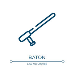 Baton icon. Linear vector illustration from law and justice collection. Outline baton icon vector. Thin line symbol for use on web and mobile apps, logo, print media.