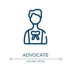 Advocate icon. Linear vector illustration from law and justice collection. Outline advocate icon vector. Thin line symbol for use on web and mobile apps, logo, print media.