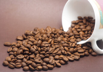 Coffee beans in a Cup on a white background