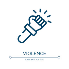 Violence icon. Linear vector illustration from law and justice collection. Outline violence icon vector. Thin line symbol for use on web and mobile apps, logo, print media.