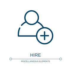 Hire icon. Linear vector illustration from marketing collection. Outline hire icon vector. Thin line symbol for use on web and mobile apps, logo, print media.