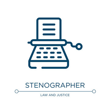 Stenographer icon. Linear vector illustration from law and justice collection. Outline stenographer icon vector. Thin line symbol for use on web and mobile apps, logo, print media.