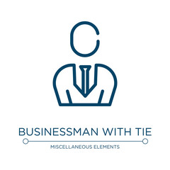 Businessman with tie icon. Linear vector illustration from business pack collection. Outline businessman with tie icon vector. Thin line symbol for use on web and mobile apps, logo, print media.