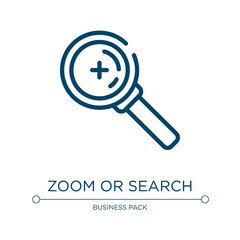 Zoom or search icon. Linear vector illustration from business pack collection. Outline zoom or search icon vector. Thin line symbol for use on web and mobile apps, logo, print media.