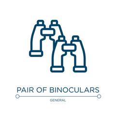 Pair of binoculars icon. Linear vector illustration from general collection. Outline pair of binoculars icon vector. Thin line symbol for use on web and mobile apps, logo, print media.