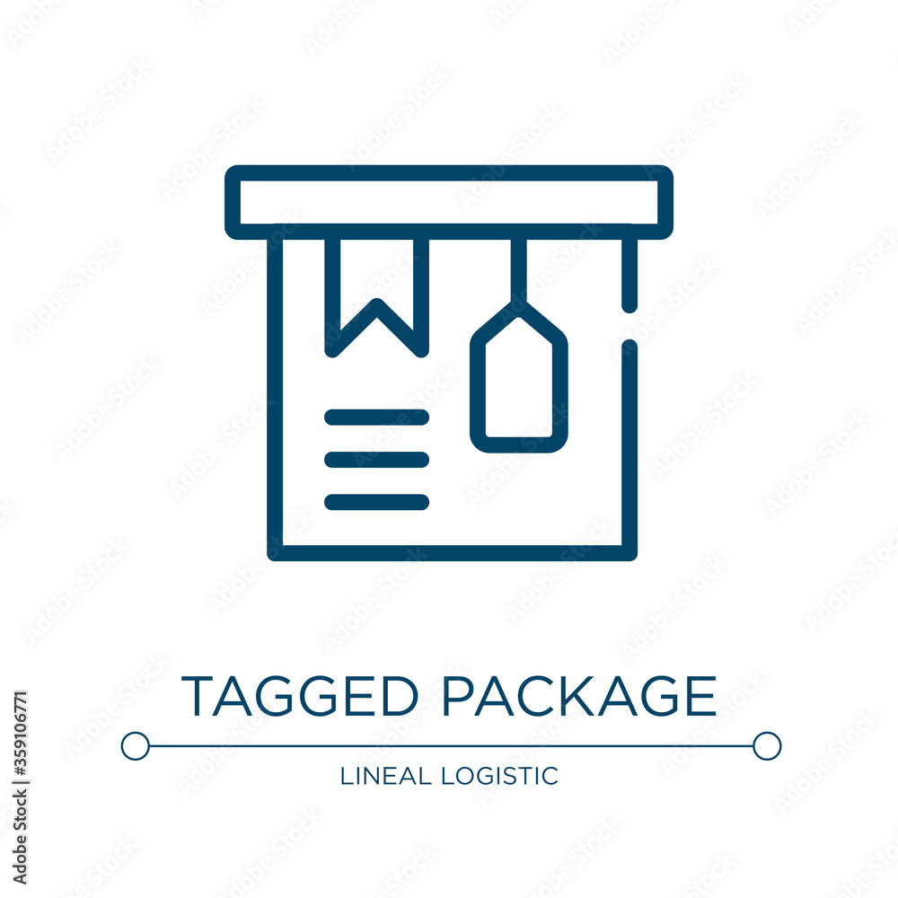 Poster tagged package icon. linear vector illustration from lineal logistic collection. outline tagged pack