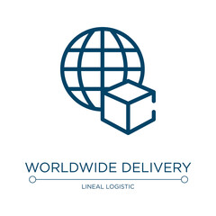 Worldwide delivery icon. Linear vector illustration from lineal logistic collection. Outline worldwide delivery icon vector. Thin line symbol for use on web and mobile apps, logo, print media.