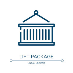 Lift package icon. Linear vector illustration from lineal logistic collection. Outline lift package icon vector. Thin line symbol for use on web and mobile apps, logo, print media.