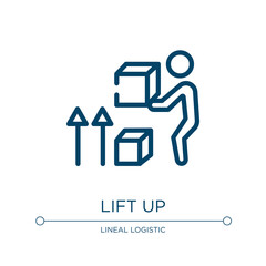 Lift up icon. Linear vector illustration from lineal logistic collection. Outline lift up icon vector. Thin line symbol for use on web and mobile apps, logo, print media.