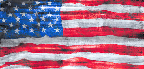 Rough painted US American flag  and USA abstract patriotism background or wallpaper
