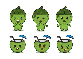 Coconut Cartoon Design. illustration of fruit vector characters