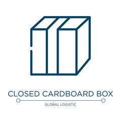 Closed cardboard box with packing tape icon. Linear vector illustration from boxes collection. Outline closed cardboard box with packing tape icon vector. Thin line symbol for use on web and mobile