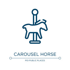 Carousel horse icon. Linear vector illustration from poi public places collection. Outline carousel horse icon vector. Thin line symbol for use on web and mobile apps, logo, print media.