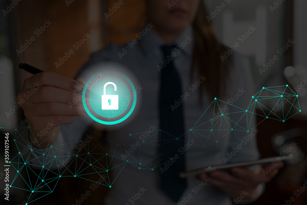 Poster graphics padlock for web data information security application system