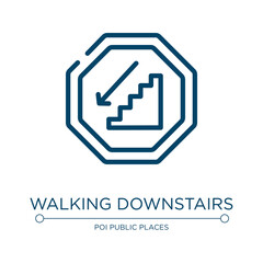 Walking downstairs icon. Linear vector illustration from indications collection. Outline walking downstairs icon vector. Thin line symbol for use on web and mobile apps, logo, print media.