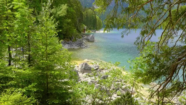 Beautiful Eibsee in Bavaria is popular place for recreation - travel photography