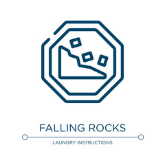 Falling rocks icon. Linear vector illustration from traffic signs collection collection. Outline falling rocks icon vector. Thin line symbol for use on web and mobile apps, logo, print media.