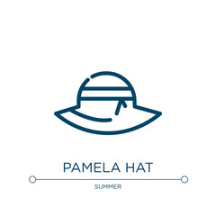 Pamela hat icon. Linear vector illustration from summer collection. Outline pamela hat icon vector. Thin line symbol for use on web and mobile apps, logo, print media.