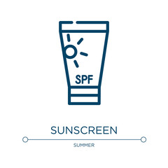 Sunscreen icon. Linear vector illustration from summer collection. Outline sunscreen icon vector. Thin line symbol for use on web and mobile apps, logo, print media.