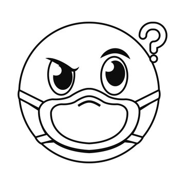 Thinking Emoji With Mask Line Style Icon Vector Design