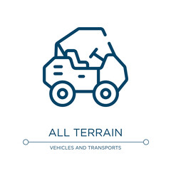 All terrain icon. Linear vector illustration from transportation collection. Outline all terrain icon vector. Thin line symbol for use on web and mobile apps, logo, print media.