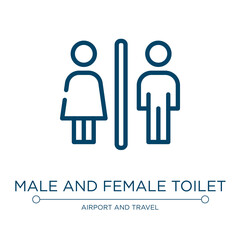 Male and female toilet icon. Linear vector illustration from in the airport collection. Outline male and female toilet icon vector. Thin line symbol for use on web and mobile apps, logo, print media.
