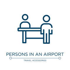 Persons in an airport icon. Linear vector illustration from airport collection. Outline persons in an airport icon vector. Thin line symbol for use on web and mobile apps, logo, print media.