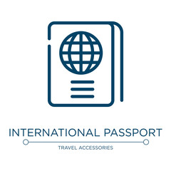 International passport icon. Linear vector illustration from airport collection. Outline international passport icon vector. Thin line symbol for use on web and mobile apps, logo, print media.